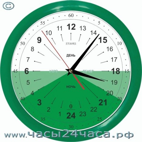 Часы № 17P-4 - 24 часовые обычного хода, цвет зеленый.