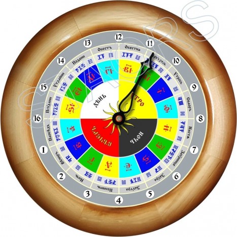 Славянские часы Slav-ari-16-12-rew - часы с пятью шкалами на 16 часов, обратного хода в деревянном корпусе